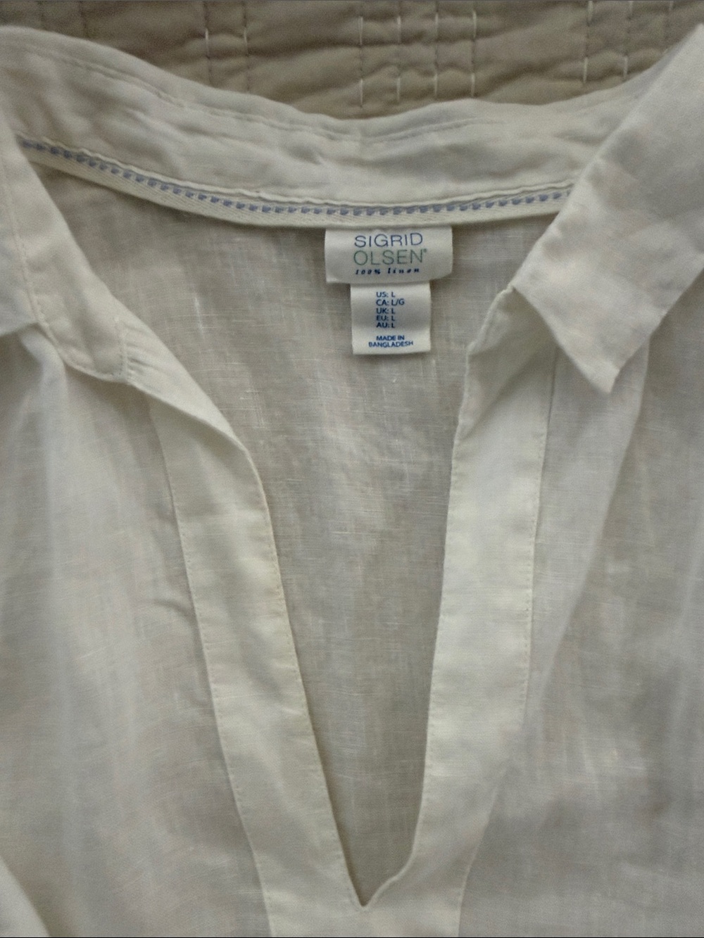 Sigrid Olsen White Linen V-Neck Popover Tunic - Picture 3 of 5